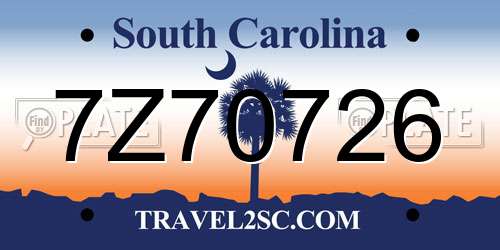 7Z70726 South Carolina License Plate