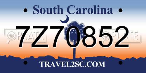 7Z70852 South Carolina License Plate