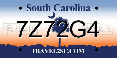7Z72G4 South Carolina License Plate