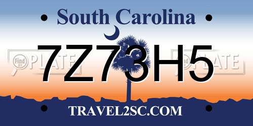 7Z73H5 South Carolina License Plate