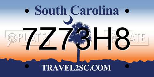 7Z73H8 South Carolina License Plate