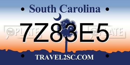 7Z83E5 South Carolina License Plate