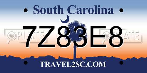 7Z83E8 South Carolina License Plate
