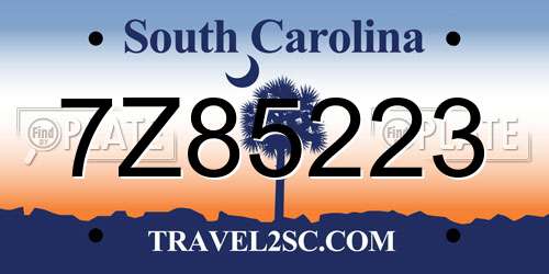 7Z85223 South Carolina License Plate