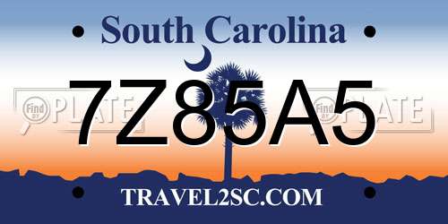 7Z85A5 South Carolina License Plate