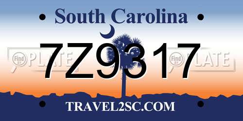 7Z9317 South Carolina License Plate