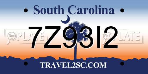 7Z93I2 South Carolina License Plate