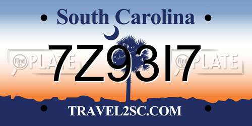 7Z93I7 South Carolina License Plate