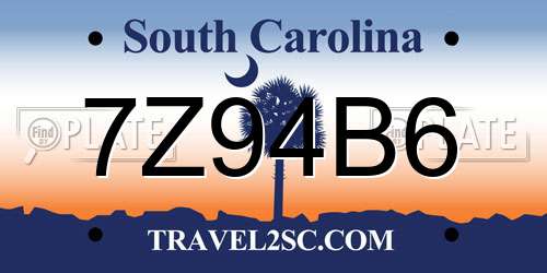 7Z94B6 South Carolina License Plate