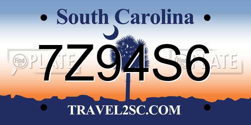 7Z94S6 South Carolina License Plate