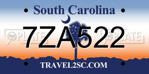 7ZA522 South Carolina License Plate