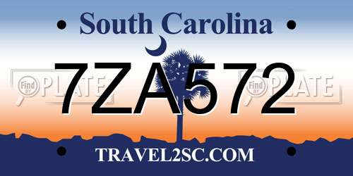 7ZA572 South Carolina License Plate