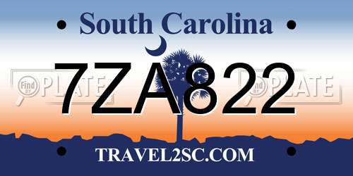 7ZA822 South Carolina License Plate