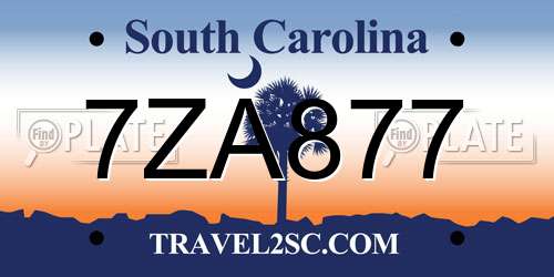7ZA877 South Carolina License Plate