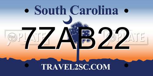 7ZAB22 South Carolina License Plate