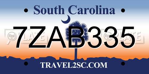 7ZAB335 South Carolina License Plate