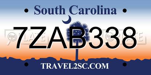 7ZAB338 South Carolina License Plate