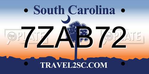 7ZAB72 South Carolina License Plate