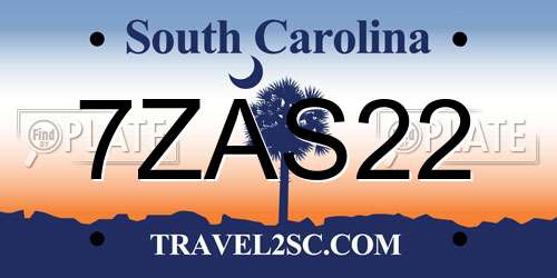 7ZAS22 South Carolina License Plate