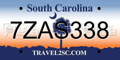 7ZAS338 South Carolina License Plate