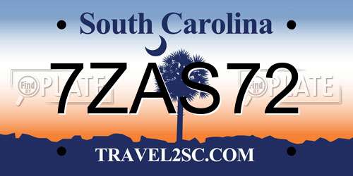 7ZAS72 South Carolina License Plate