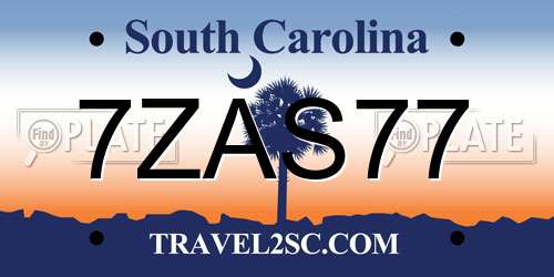 7ZAS77 South Carolina License Plate