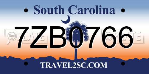 7ZB0766 South Carolina License Plate