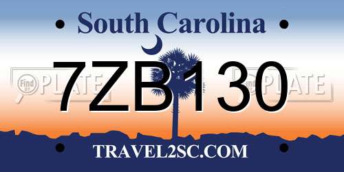 7ZB130 South Carolina License Plate