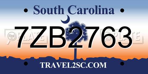 7ZB2763 South Carolina License Plate