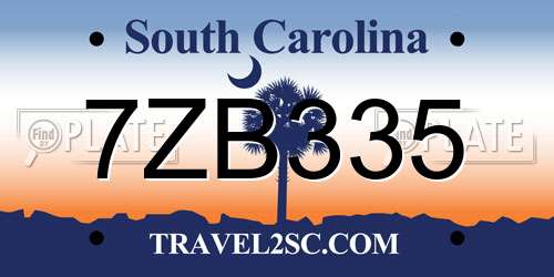7ZB335 South Carolina License Plate