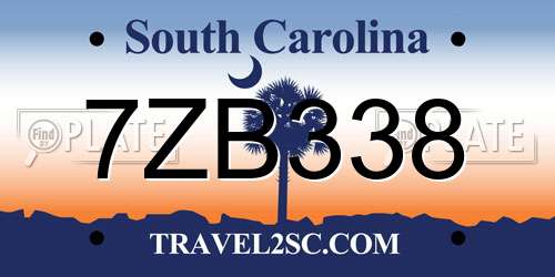 7ZB338 South Carolina License Plate