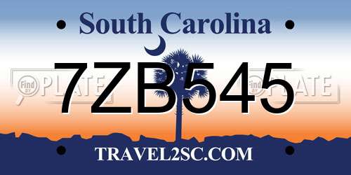7ZB545 South Carolina License Plate