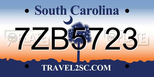 7ZB5723 South Carolina License Plate