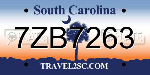 7ZB7263 South Carolina License Plate
