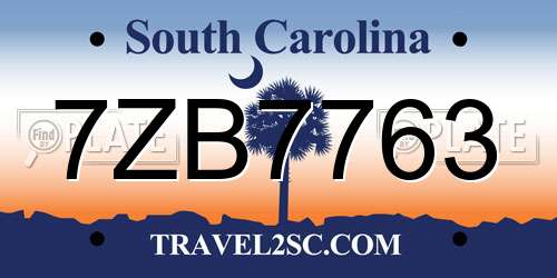 7ZB7763 South Carolina License Plate