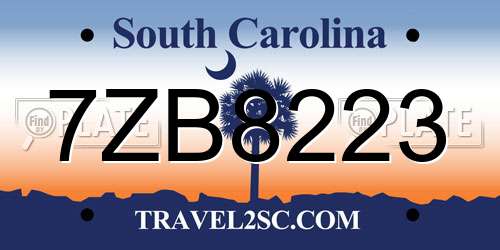 7ZB8223 South Carolina License Plate