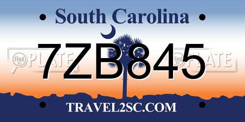 7ZB845 South Carolina License Plate