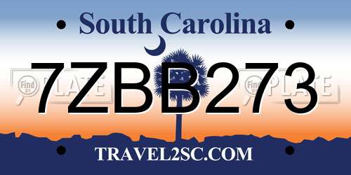 7ZBB273 South Carolina License Plate