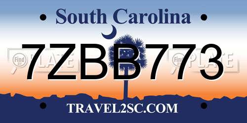 7ZBB773 South Carolina License Plate