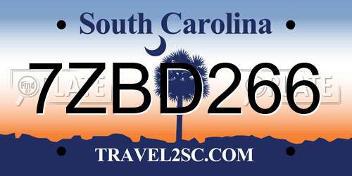 7ZBD266 South Carolina License Plate