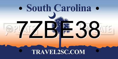 7ZBE38 South Carolina License Plate