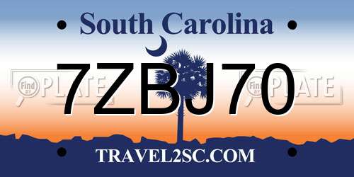 7ZBJ70 South Carolina License Plate