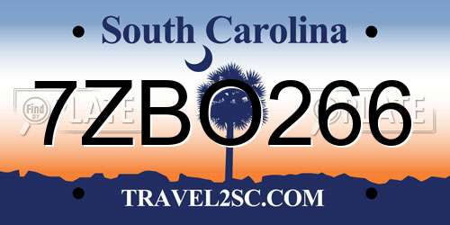 7ZBO266 South Carolina License Plate