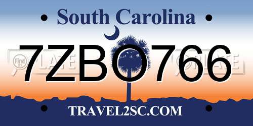 7ZBO766 South Carolina License Plate