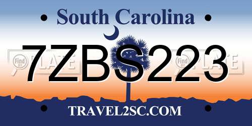 7ZBS223 South Carolina License Plate