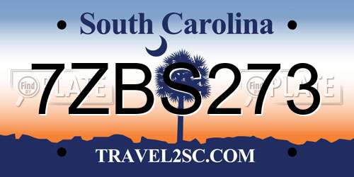 7ZBS273 South Carolina License Plate