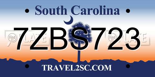7ZBS723 South Carolina License Plate
