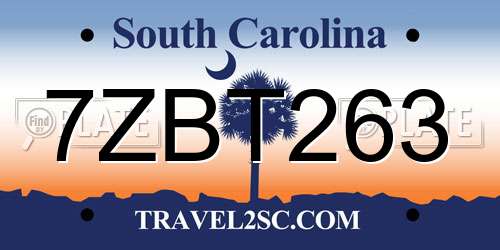 7ZBT263 South Carolina License Plate