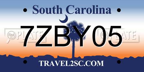 7ZBY05 South Carolina License Plate