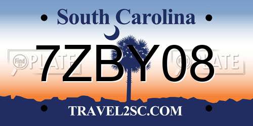 7ZBY08 South Carolina License Plate